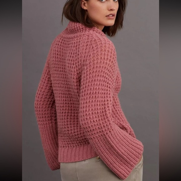 Maeve By Anthropologie Dionne Bell Sleeved Mock Neck Sweater In Rose Size XS - Picture 3 of 11